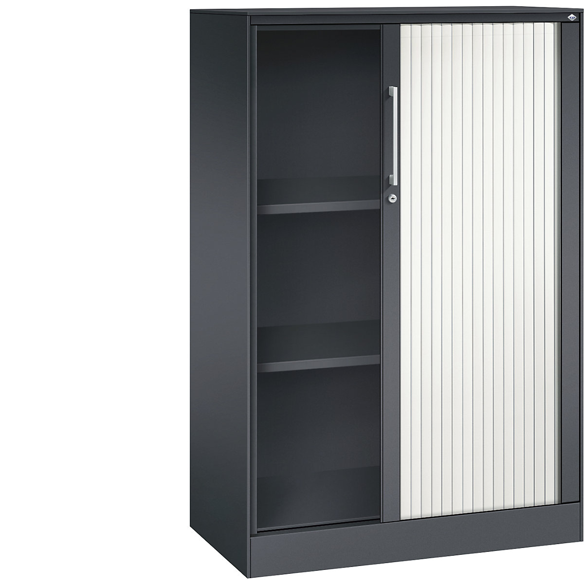 Armadio con serranda ASISTO, altezza 1292 mm – C+P, larghezza 800 mm, grigio nerastro/bianco traffico-0