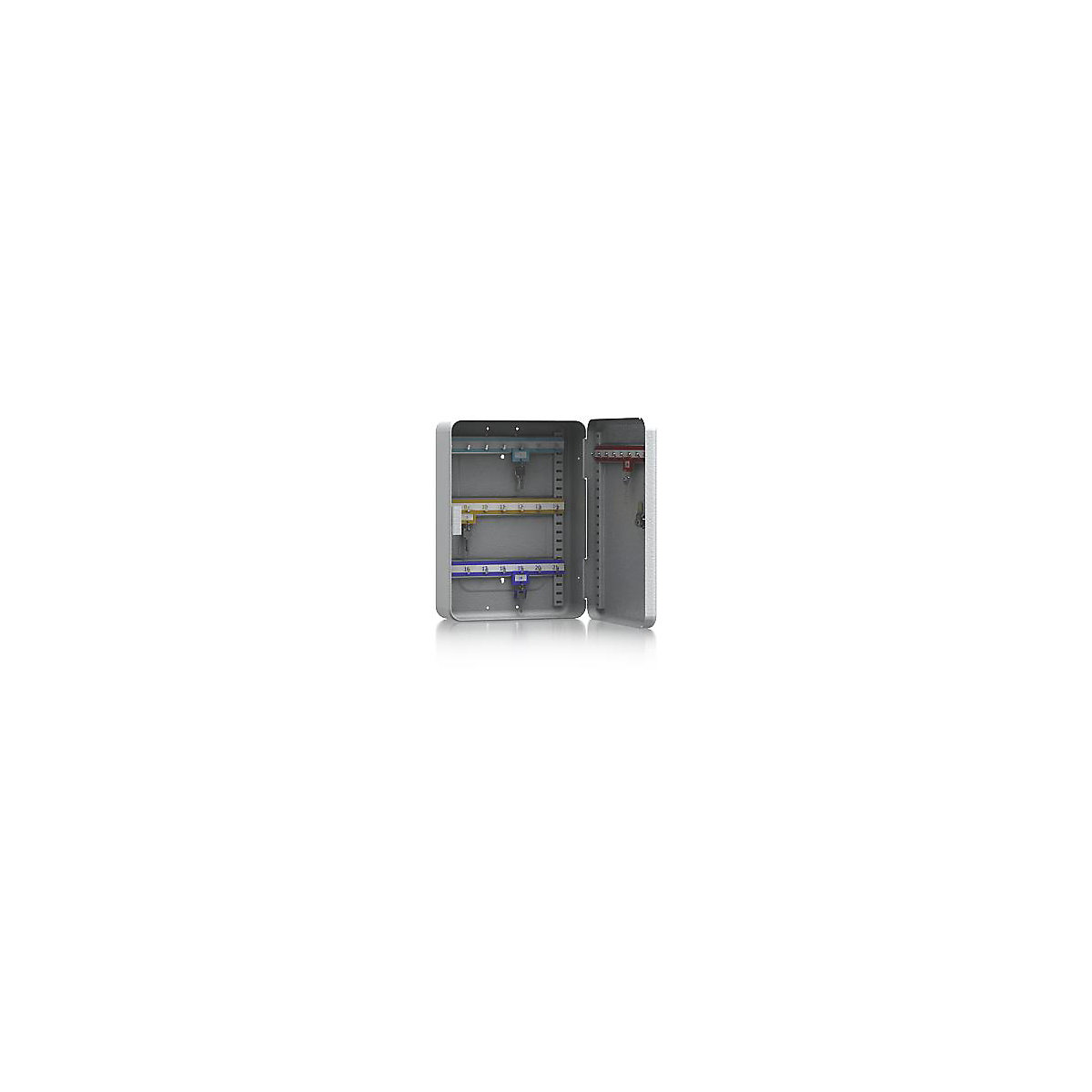 Armadietto portachiavi, lamiera d'acciaio, grigio chiaro, alt. x largh. x prof. 320 x 230 x 90 mm, 28 ganci-0