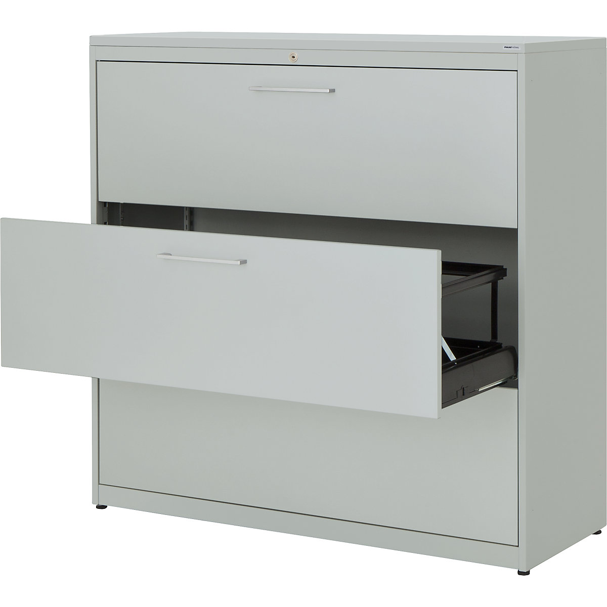 Classificatore per cartelle sospese – mauser, pannello in plastica, 3 ripiani estraibili a 3 corsie, con ammortizzatori, grigio chiaro / grigio chiaro / grigio chiaro-0