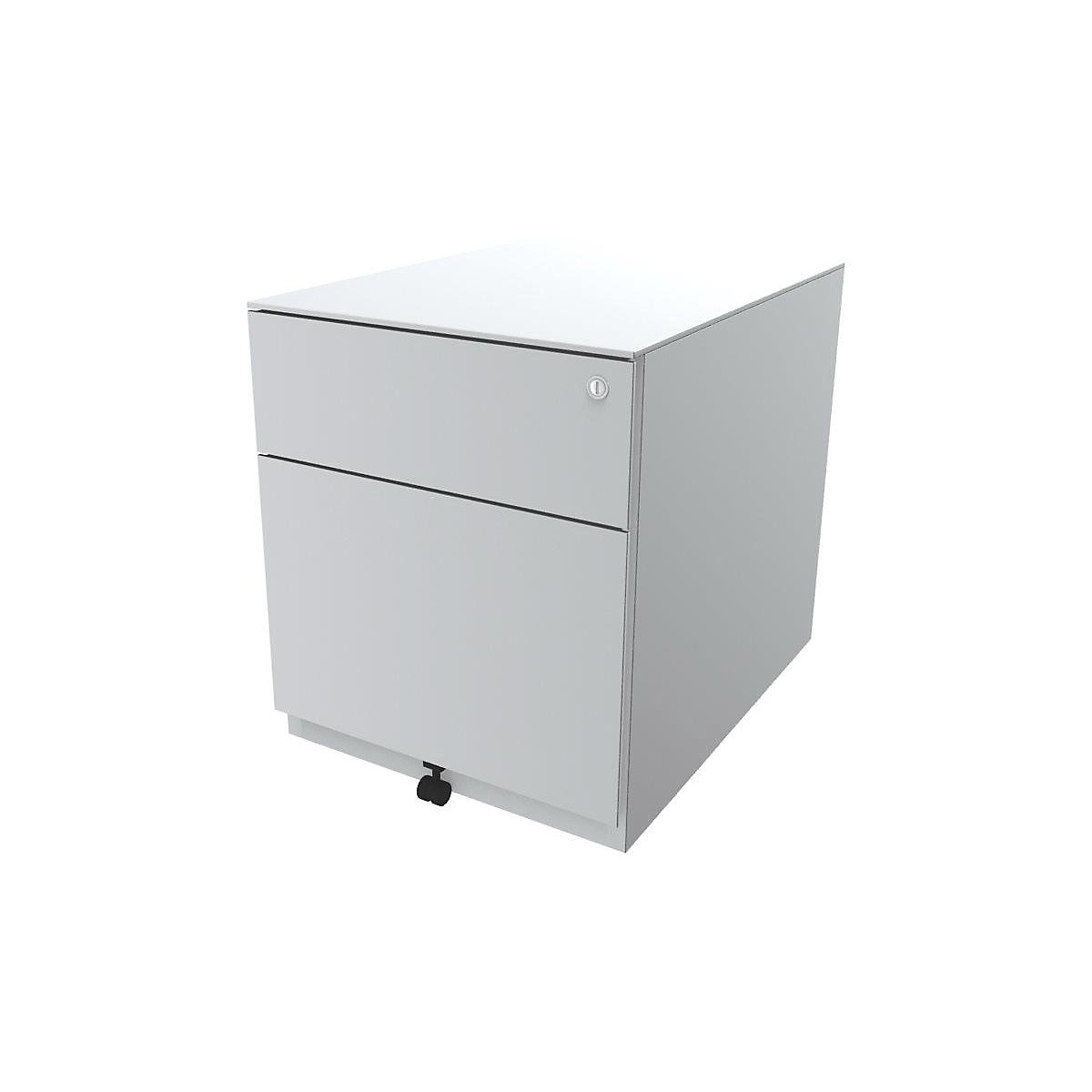 Cassettiera con rotelle Note™, con 1 supporto per cartelle sospese, 1 cassetto universale – BISLEY, alt. x largh. x prof. 502 x 420 x 565 mm, con maniglia a listello e parte superiore, bianco traffico-0