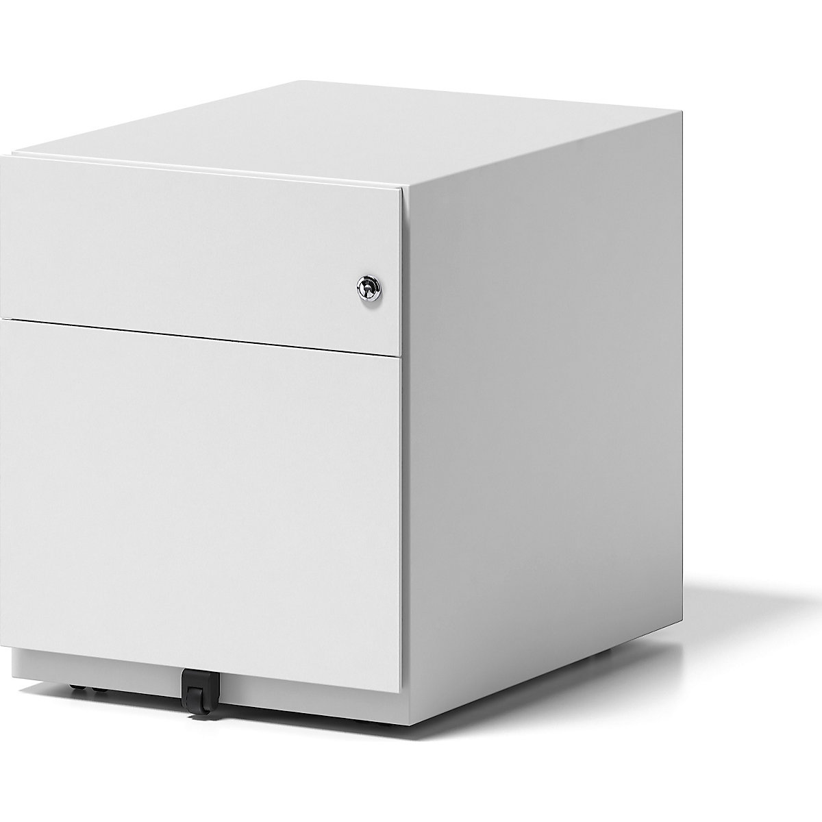 Cassettiera con rotelle Note™, con 1 supporto per cartelle sospese, 1 cassetto universale – BISLEY, alt. x largh. x prof. 495 x 420 x 565 mm, con maniglia a listello, bianco traffico-0