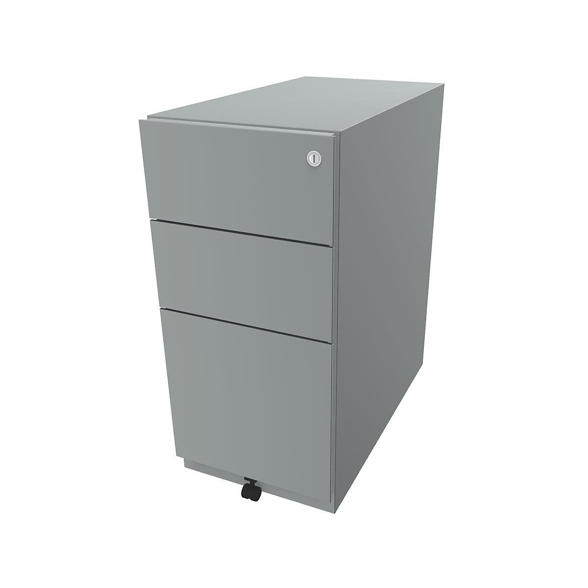 Cassettiera con rotelle Note™, con 2 cassetti universali, 1 supporto per cartelle sospese – BISLEY, alt. x largh. x prof. 645 x 300 x 565 mm, argento-0