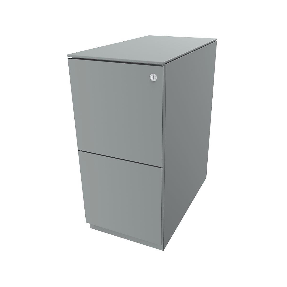 Cassettiera con rotelle Note™, con 2 supporti per cartelle sospese – BISLEY, alt. x largh. 652 x 300 mm, con parte superiore, argento-0