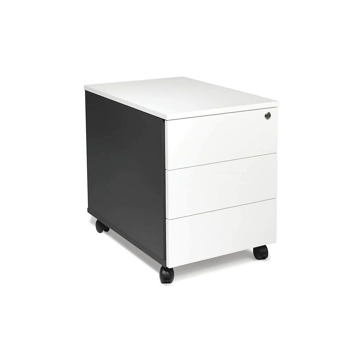 Cassettiera con rotelle Portland, alt. x largh. x prof. 550 x 420 x 600 mm, grigio scuro / bianco spazzolato-0