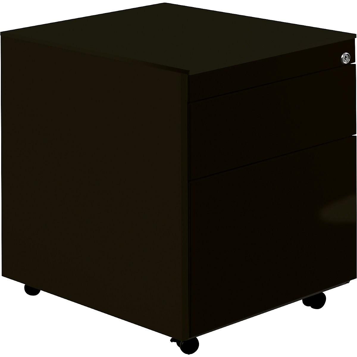 Cassettiera con rotelle – mauser, alt. x prof. 570 x 600 mm, 1 cassetto portamateriale, 1 supporto per cartelle sospese, nero grafite / nero grafite / nero grafite-0