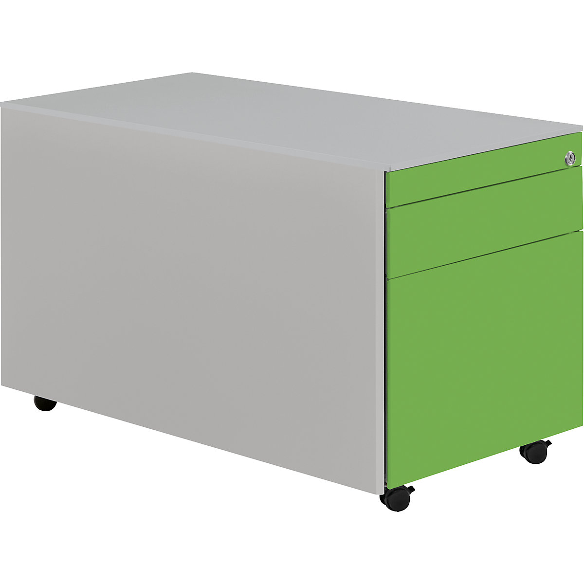 Cassettiera con rotelle – mauser, alt. x prof. 520 x 800 mm, 1 cassetto portamateriale, 1 supporto per cartelle sospese, alluminio brillante / verde limone / alluminio brillante-0
