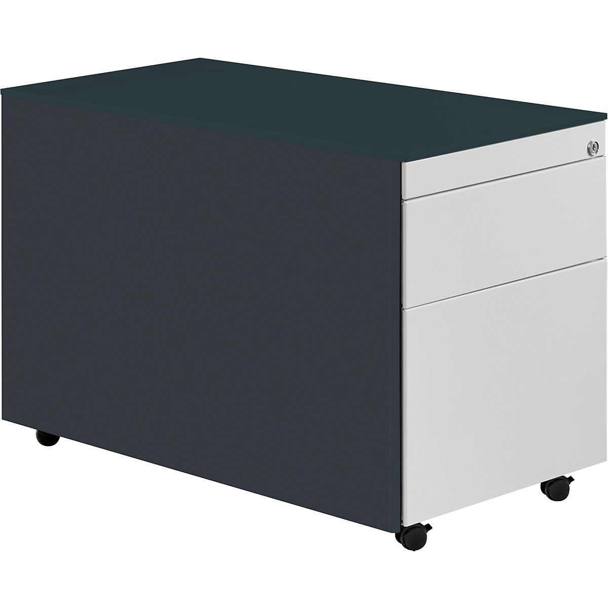 Cassettiera con rotelle – mauser, alt. x prof. 570 x 800 mm, 1 cassetto portamateriale, 1 supporto per cartelle sospese, grigio antracite / grigio chiaro / grigio antracite-0