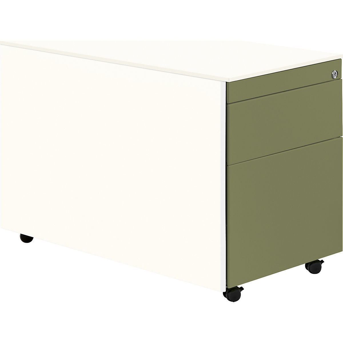 Cassettiera con rotelle – mauser, alt. x prof. 570 x 800 mm, 1 cassetto portamateriale, 1 supporto per cartelle sospese, bianco puro / verde canna / bianco puro-0