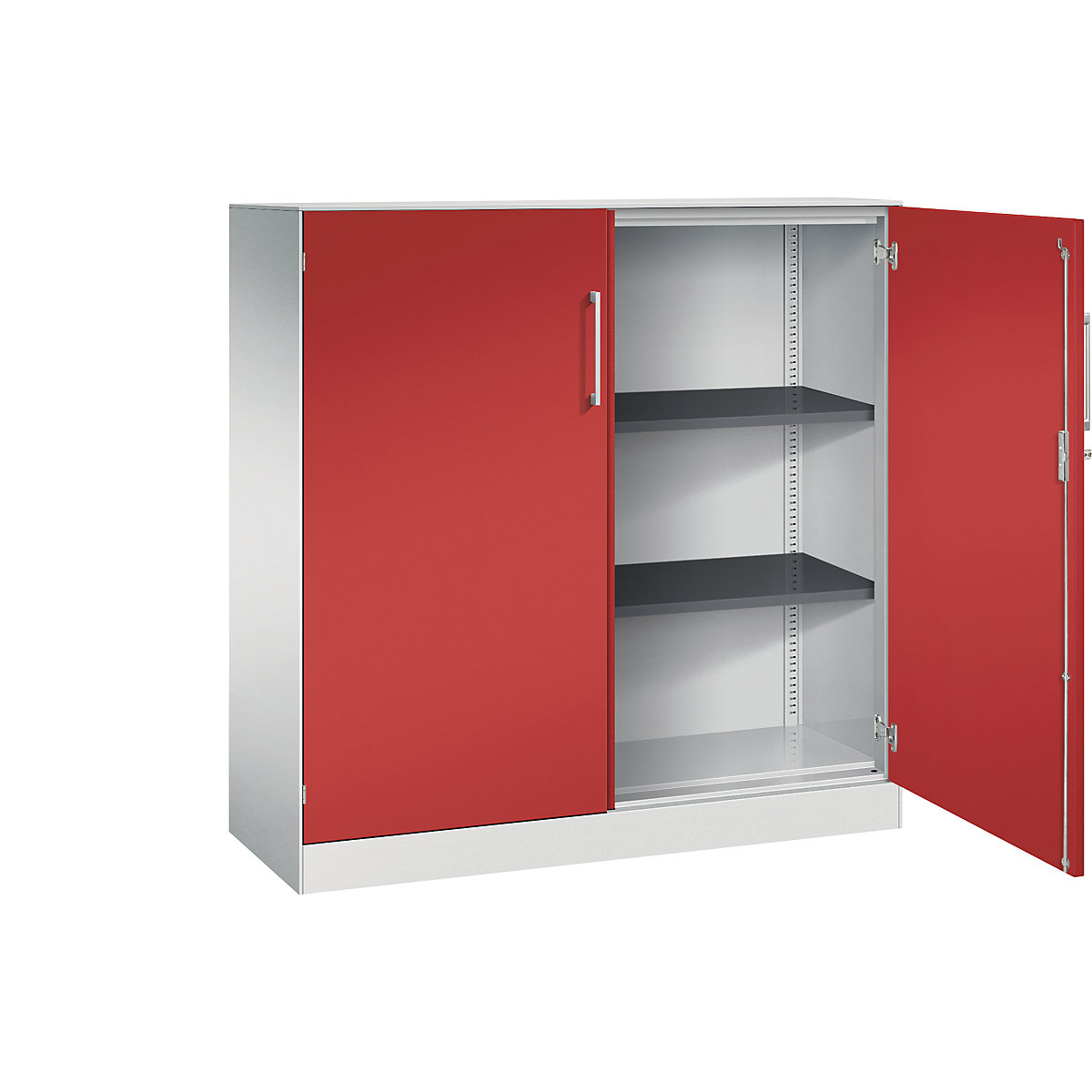 Armadio con ante a battente ASISTO, altezza 1292 mm – C+P, larghezza 1200 mm, 2 ripiani, grigio chiaro/rosso fuoco-0