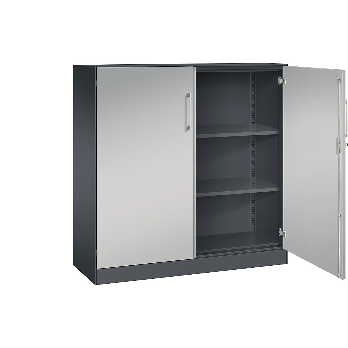 Armadio con ante a battente ASISTO, altezza 1292 mm – C+P, larghezza 1200 mm, 2 ripiani, grigio nerastro/alluminio brillante-0