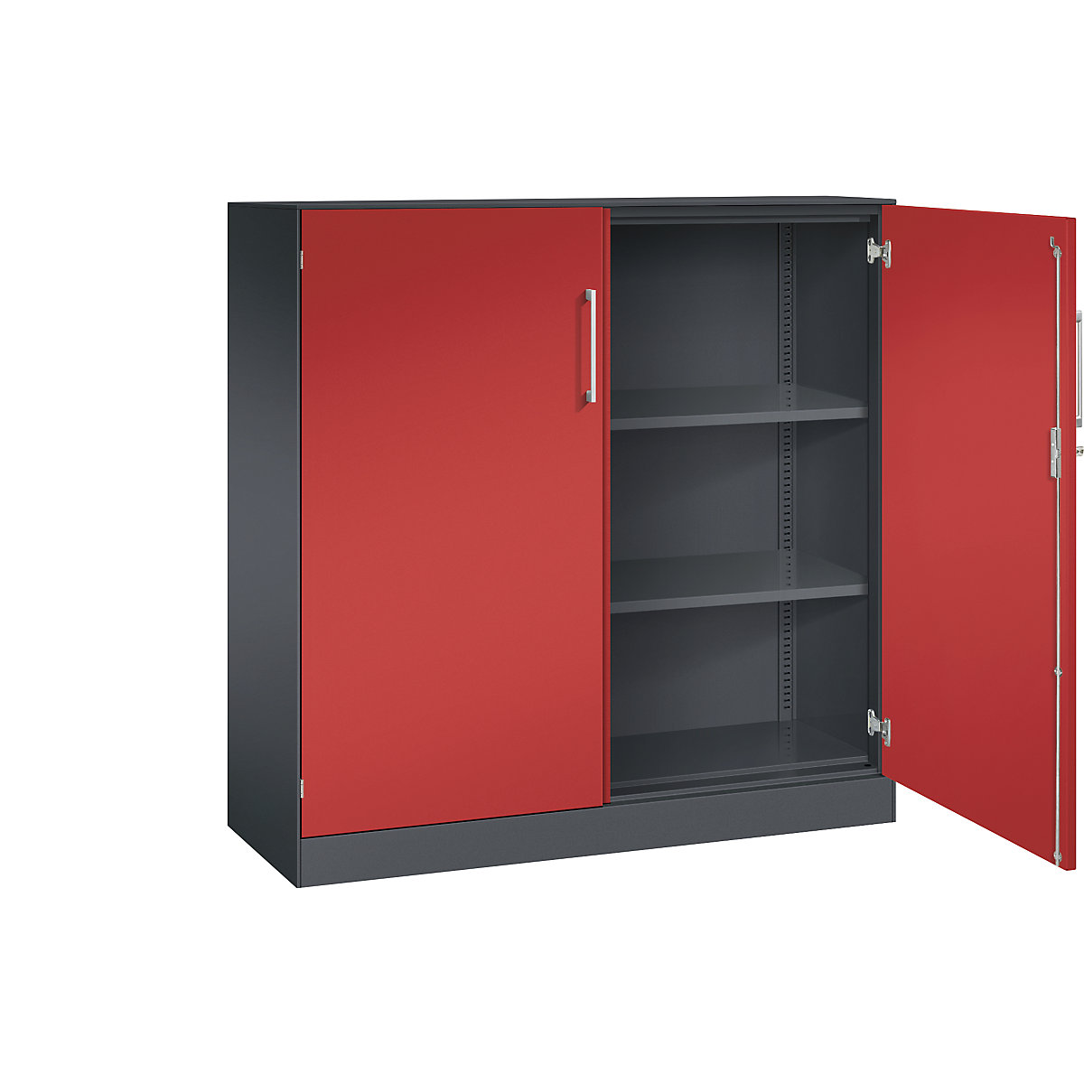 Armadio con ante a battente ASISTO, altezza 1292 mm – C+P, larghezza 1200 mm, 2 ripiani, grigio nerastro/rosso fuoco-0