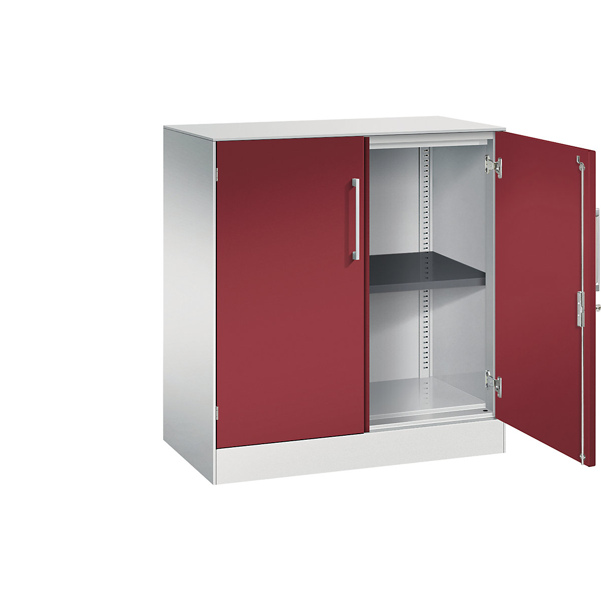 Armadio con ante a battente ASISTO, altezza 897 mm – C+P, larghezza 800 mm, 1 ripiano, grigio chiaro/rosso rubino-0