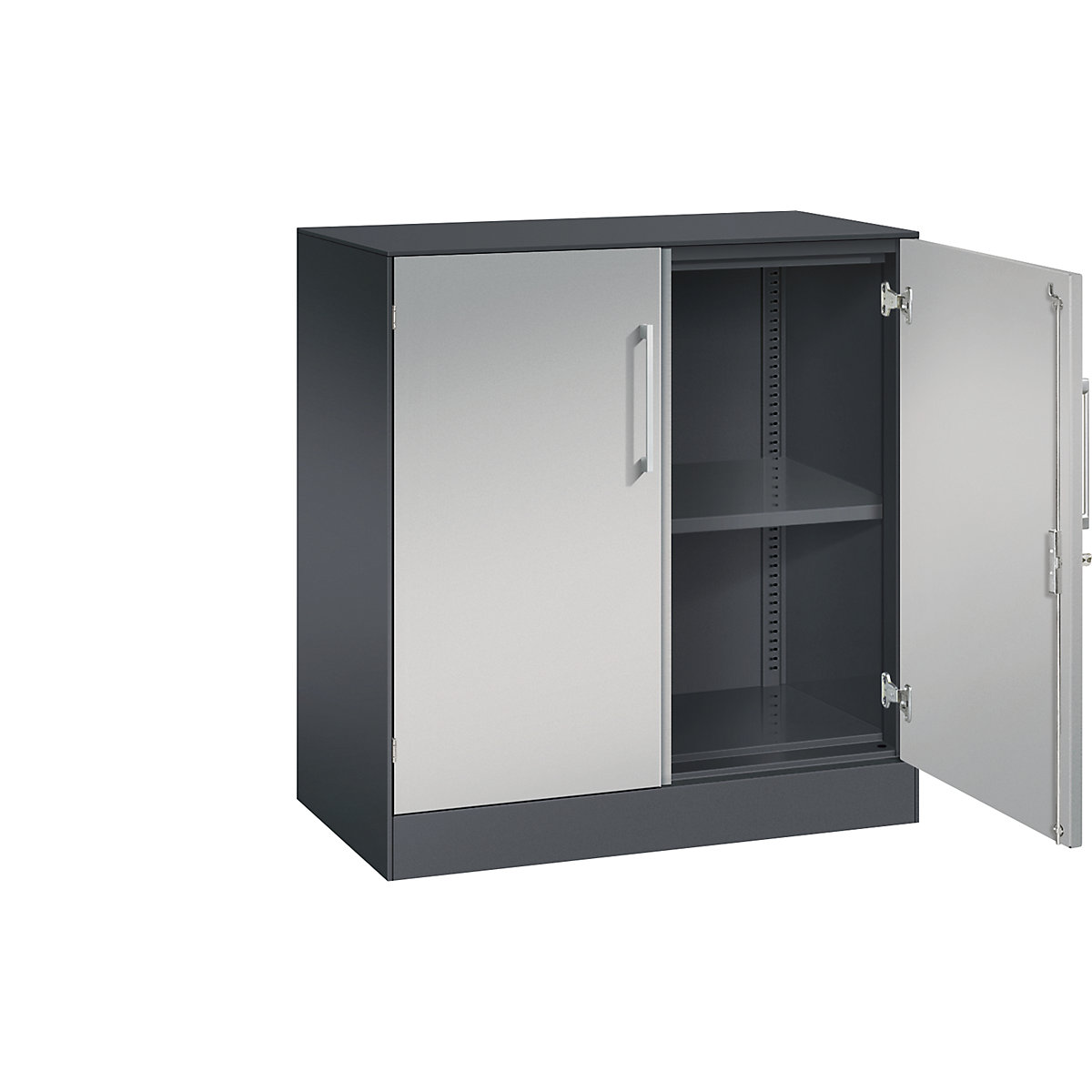 Armadio con ante a battente ASISTO, altezza 897 mm – C+P, larghezza 800 mm, 1 ripiano, grigio nerastro/alluminio brillante-0