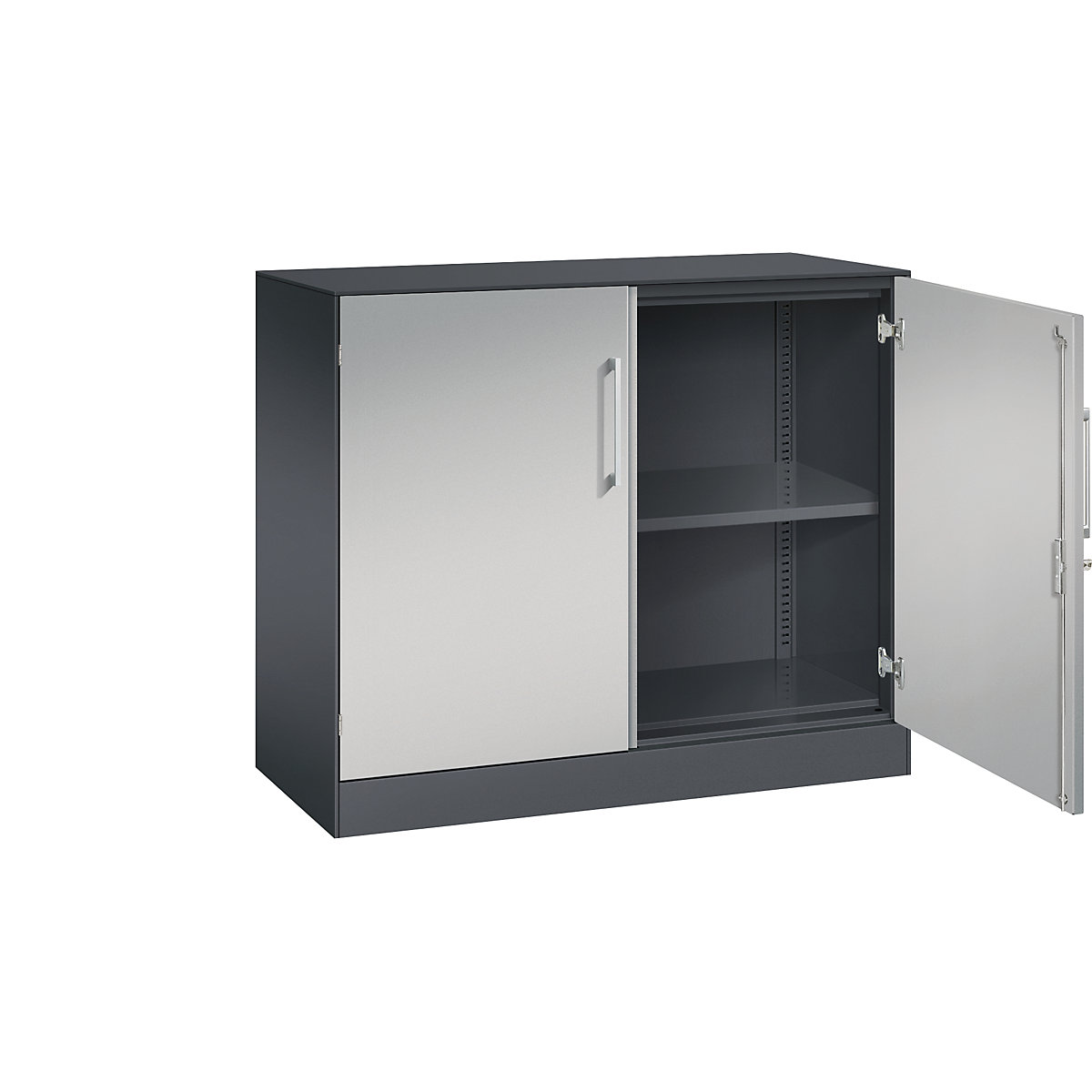 Armadio con ante a battente ASISTO, altezza 897 mm – C+P, larghezza 1000 mm, 1 ripiano, grigio nerastro/alluminio brillante-0
