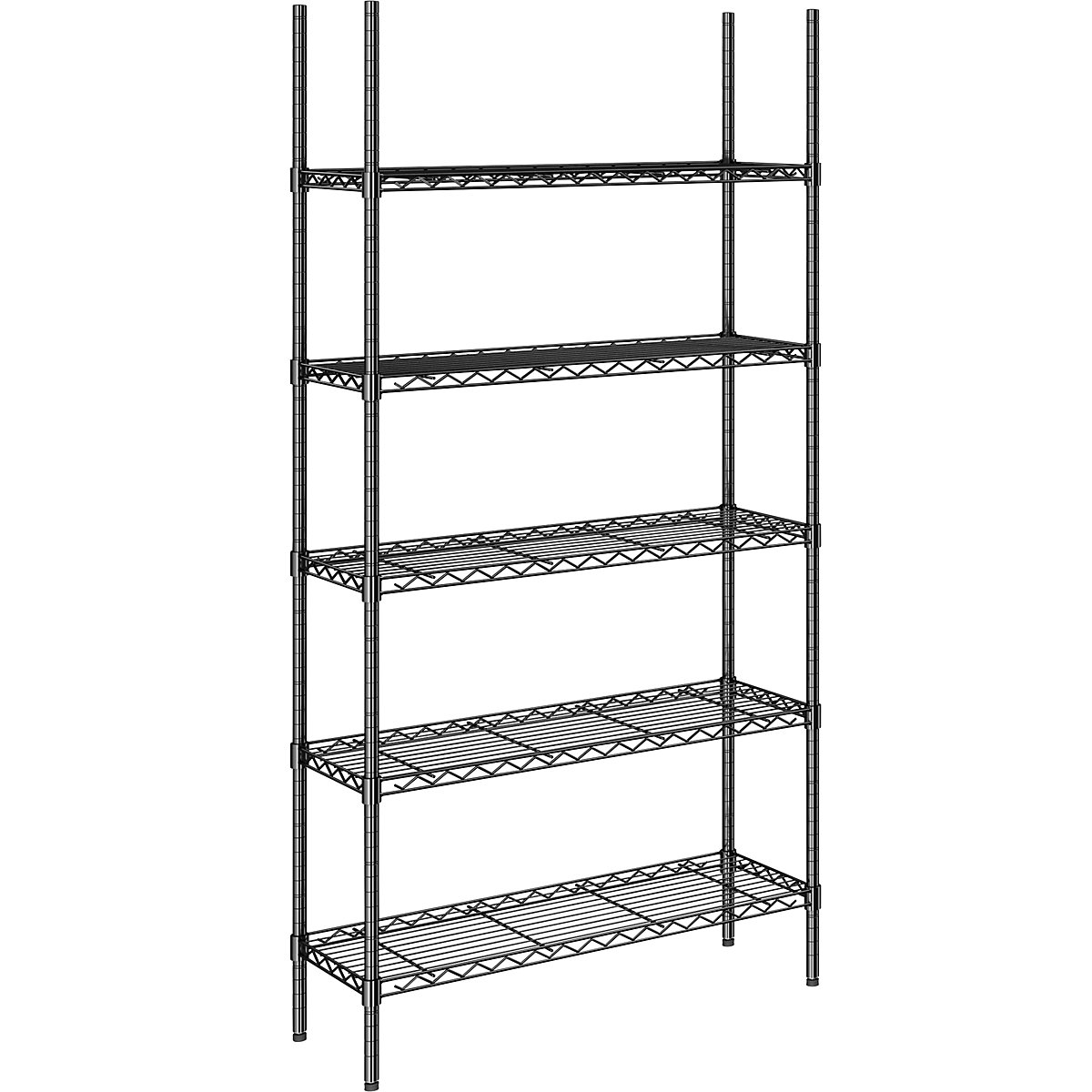 Scaffale grigliato in filo d'acciaio, nero, 5 ripiani, alt. x largh. x prof. 1880 x 910 x 360 mm-0