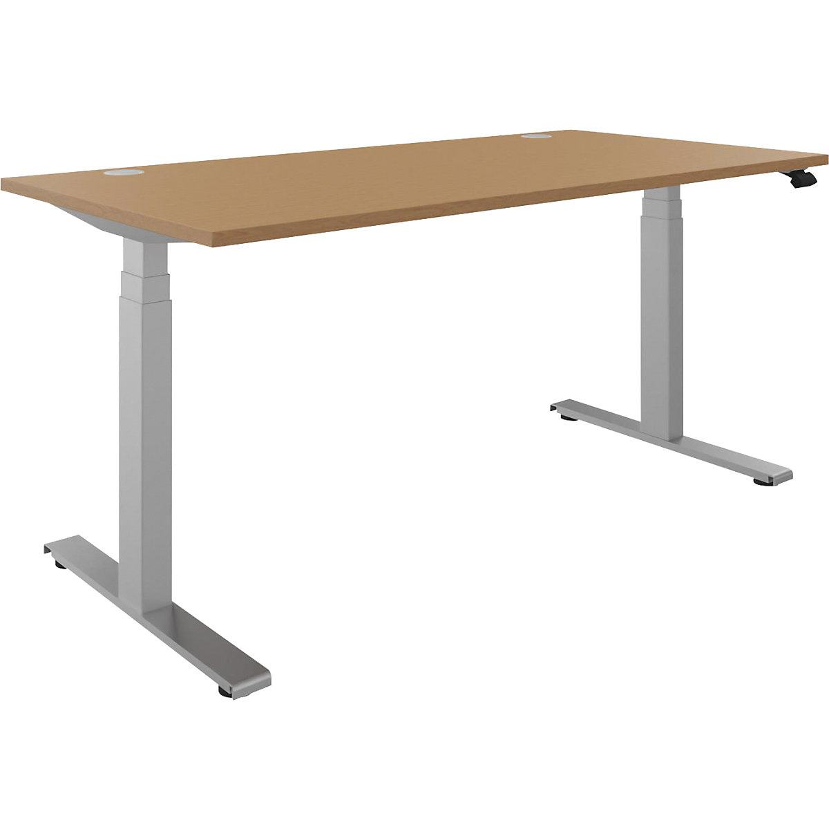 Scrivania BOTTOM-UP, regolabile elettricamente in altezza, diritta, largh. x prof. 1600 x 800 mm, faggio/argento-0