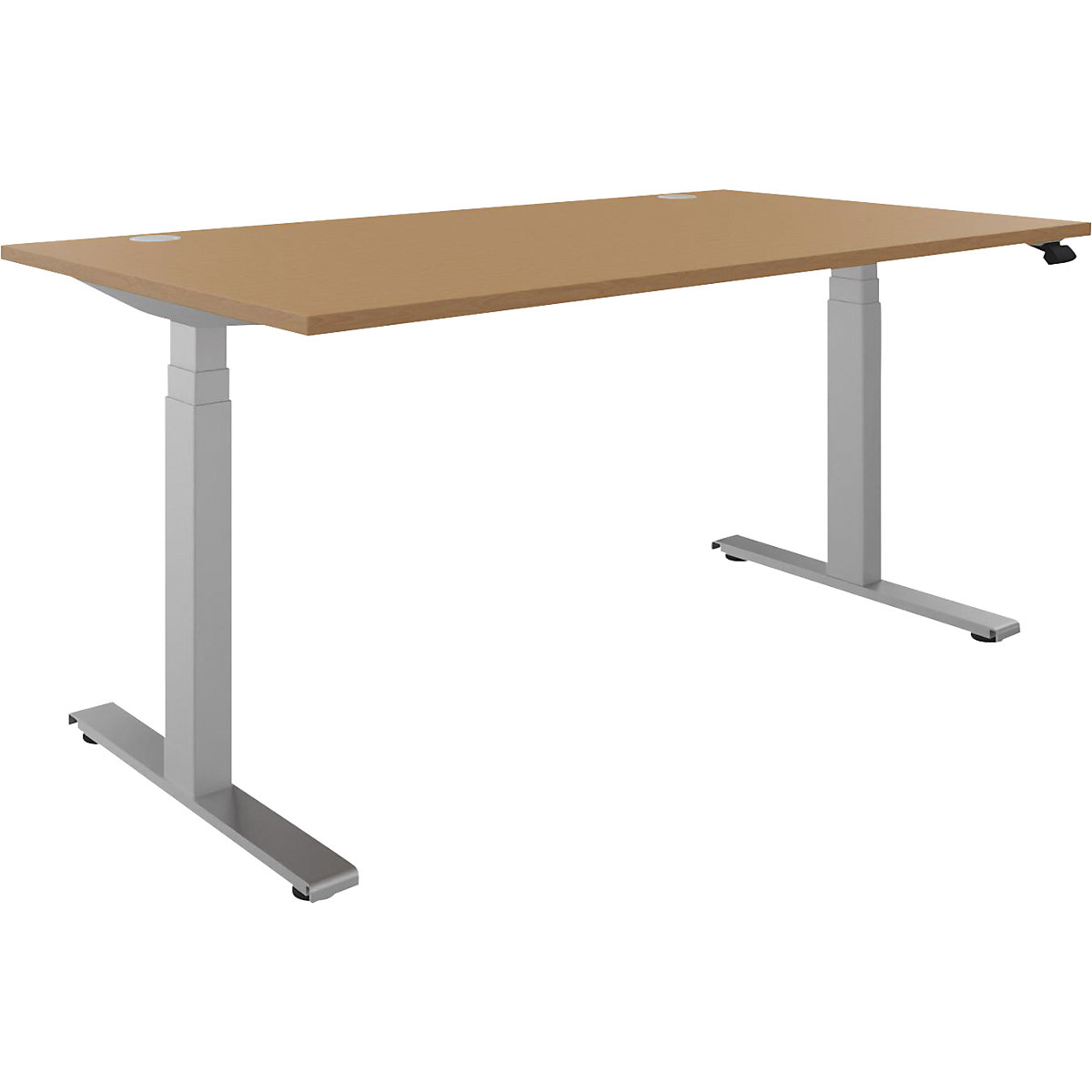 Scrivania BOTTOM-UP, regolabile elettricamente in altezza, diritta, largh. x prof. 1600 x 900 mm, faggio/argento-0