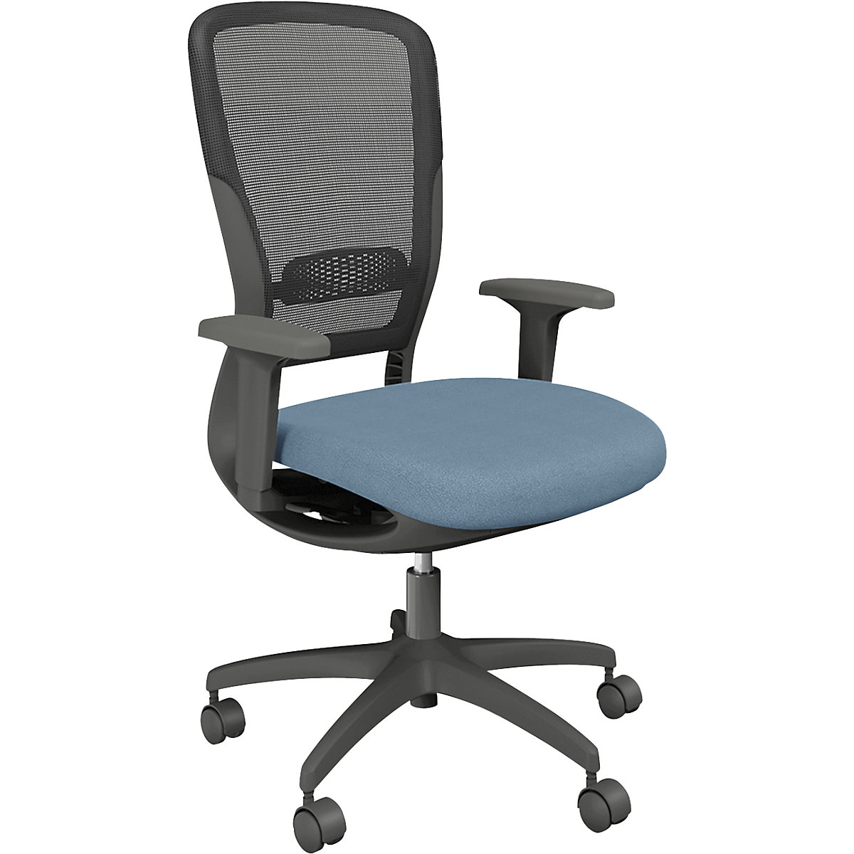 Sedia da ufficio MOTION, schienale in rete, grigio scuro, blu chiaro-0