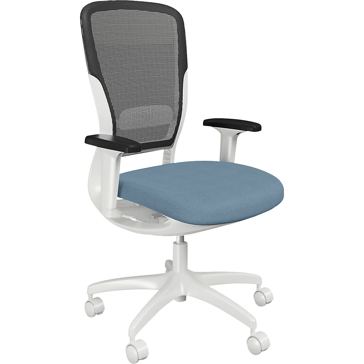Sedia da ufficio MOTION, schienale in rete, bianco, blu chiaro-0
