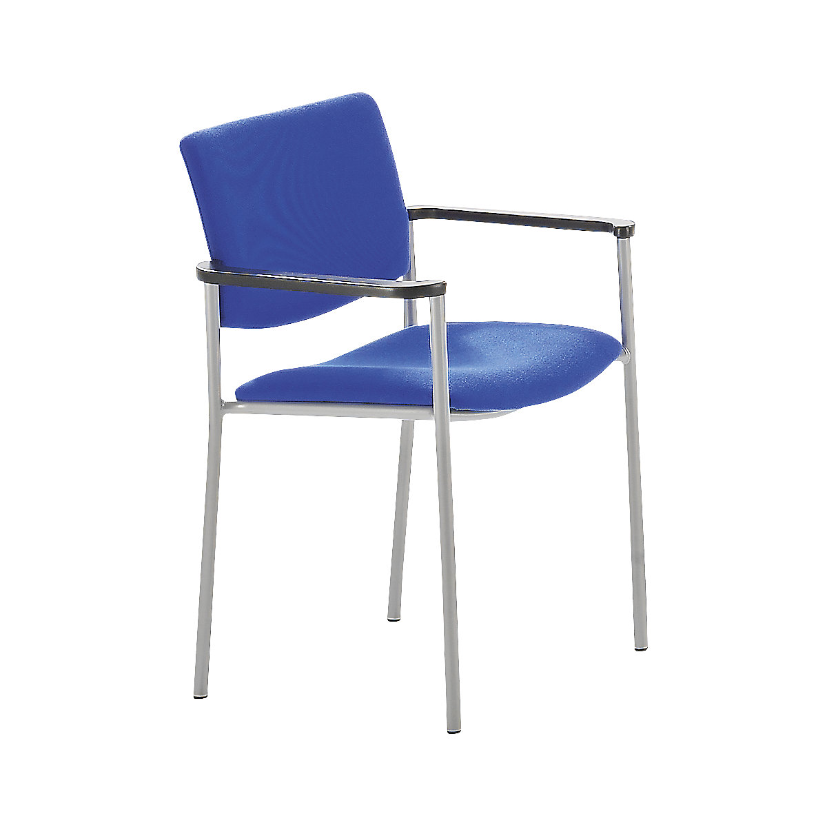 Poltroncina per visitatori imbottita con piedini in plastica, telaio color alluminio, tessuto blu-0