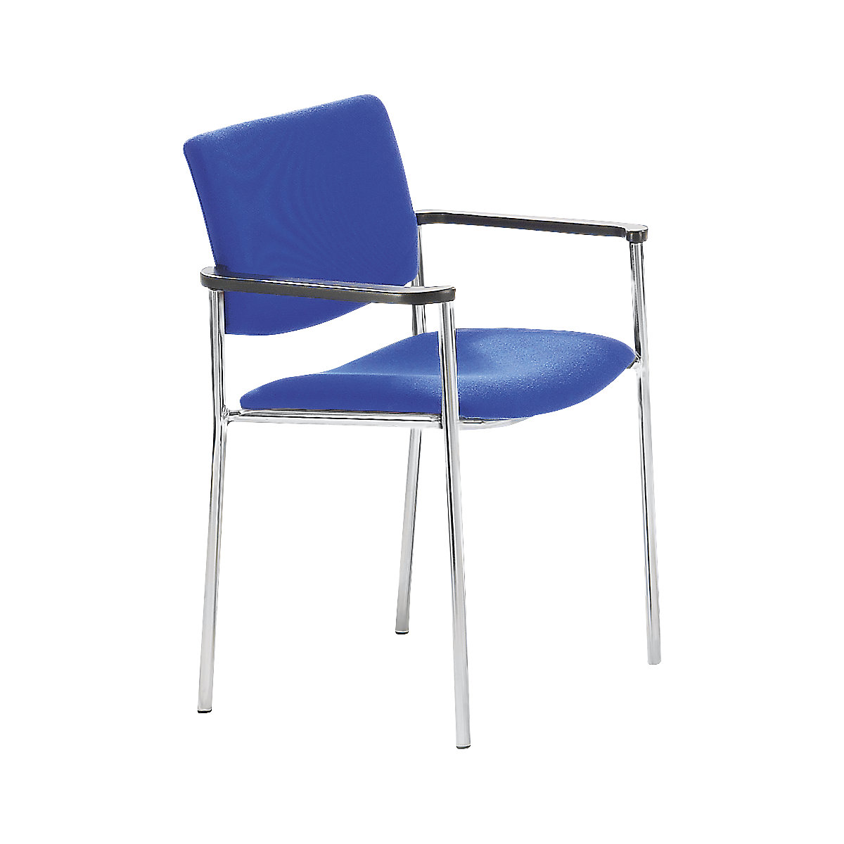 Poltroncina per visitatori imbottita con piedini in plastica, telaio cromato, tessuto blu-0
