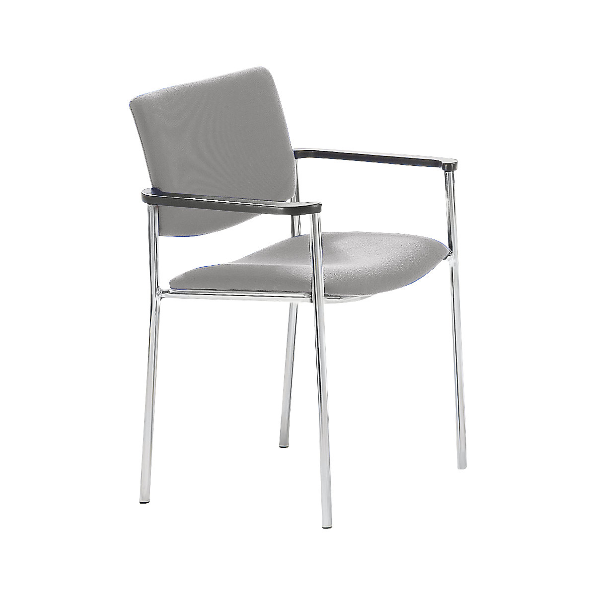 Poltroncina per visitatori imbottita con piedini in plastica, telaio cromato, tessuto grigio-0