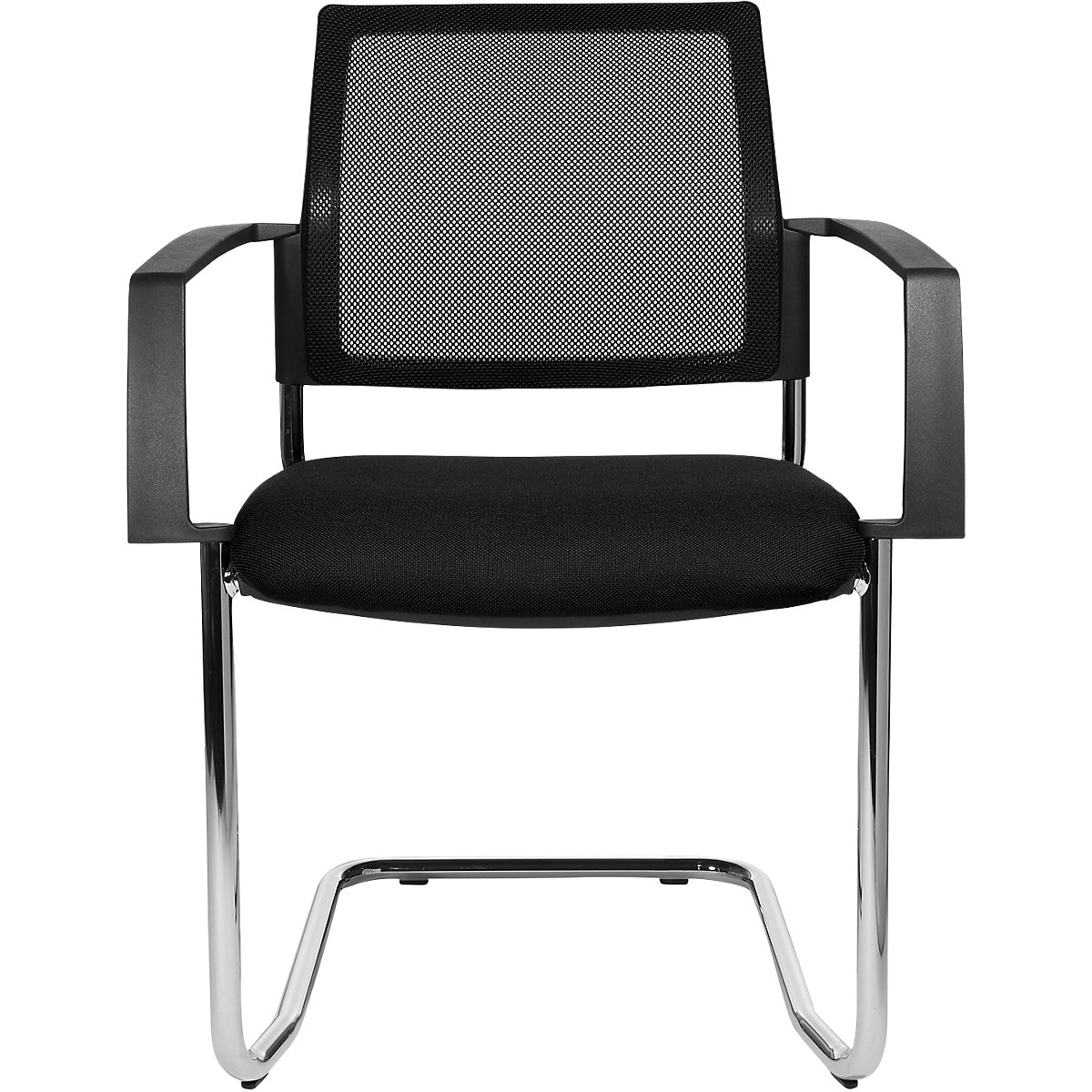 Sedia impilabile in rete – Topstar, telaio oscillante, conf. da 2 pz., sedile nero, telaio cromo-0