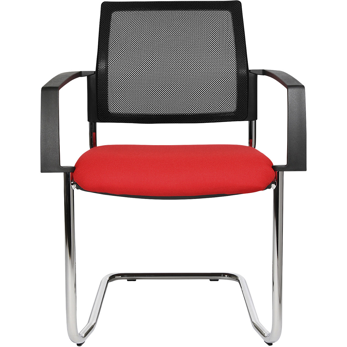 Sedia impilabile in rete – Topstar, telaio oscillante, conf. da 2 pz., sedile rosso, telaio cromo-0