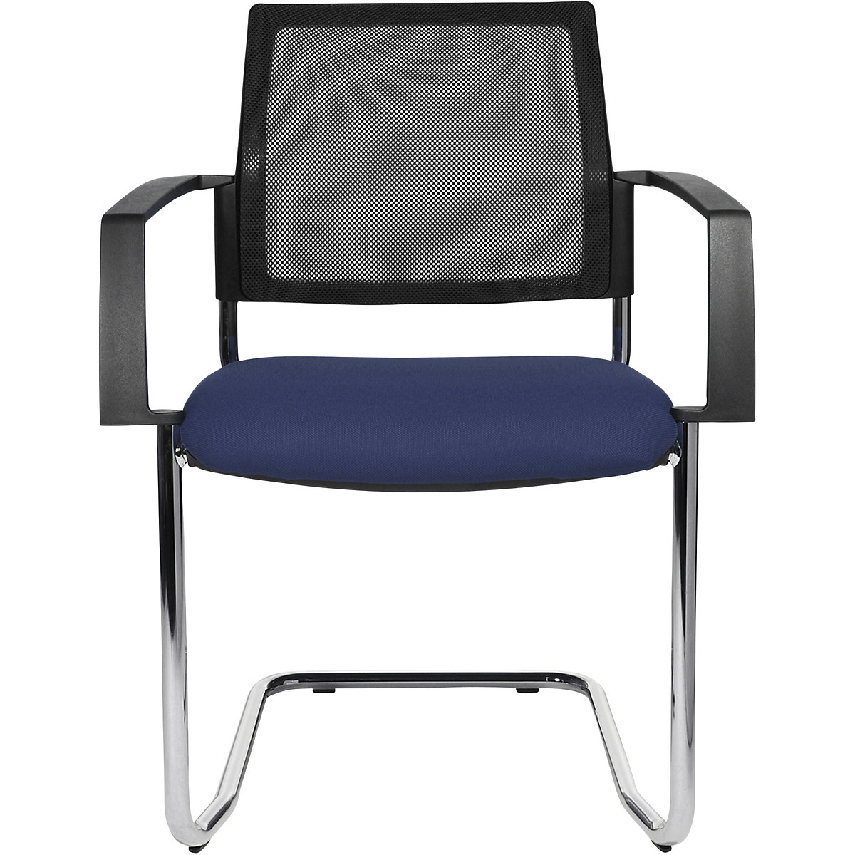 Sedia impilabile in rete – Topstar, telaio oscillante, conf. da 2 pz., sedile blu, telaio cromo-0