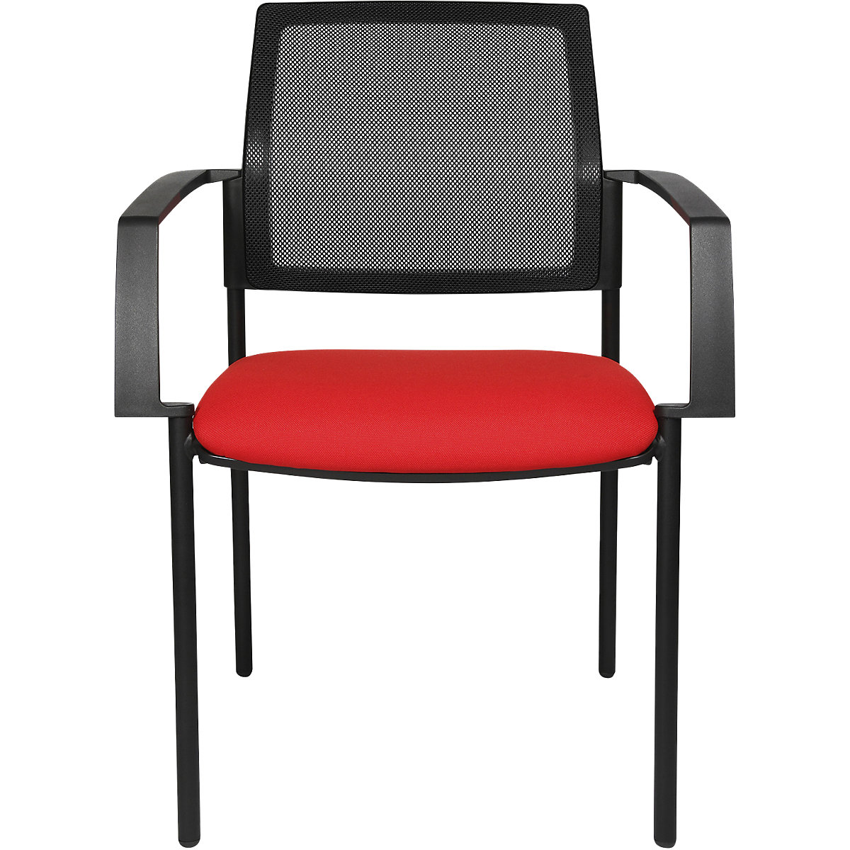 Sedia impilabile in rete – Topstar, a 4 gambe, conf. da 2 pz., sedile rosso, telaio nero-0