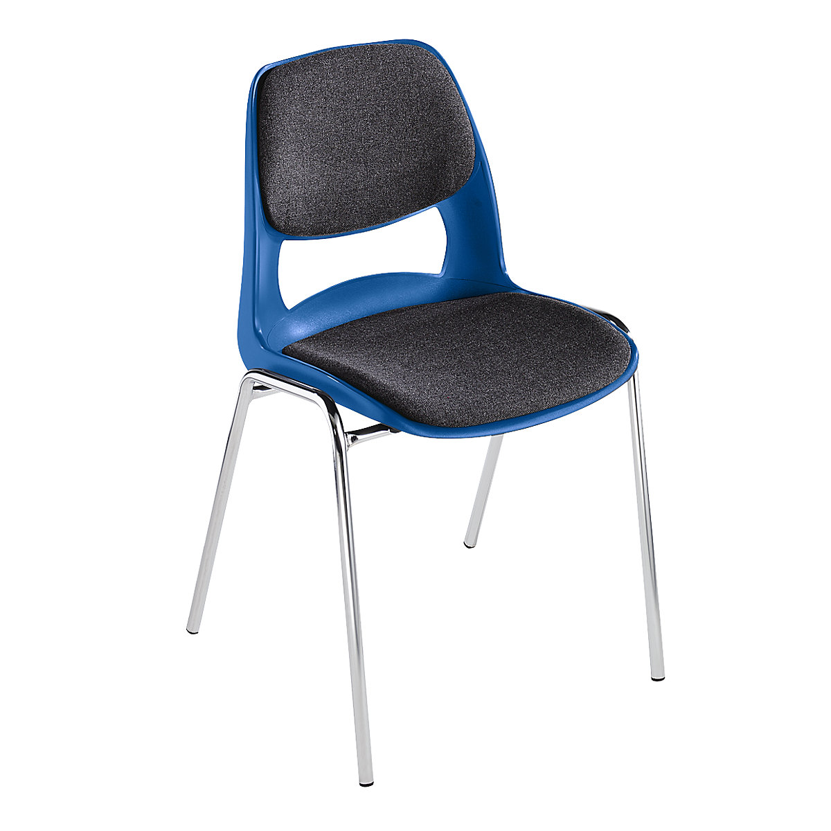 Sedia monoscocca in polipropilene, con imbottitura grigia, blu, conf. da 4 pz.-0