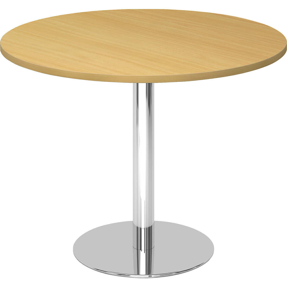 Tavolo per sala riunioni, Ø 1000 mm, altezza 755 mm, telaio cromato, piano simil-faggio-0