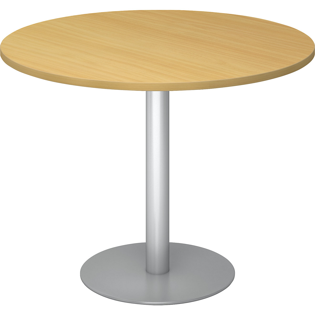 Tavolo per sala riunioni, Ø 1000 mm, altezza 755 mm, telaio argento, piano simil-faggio-0