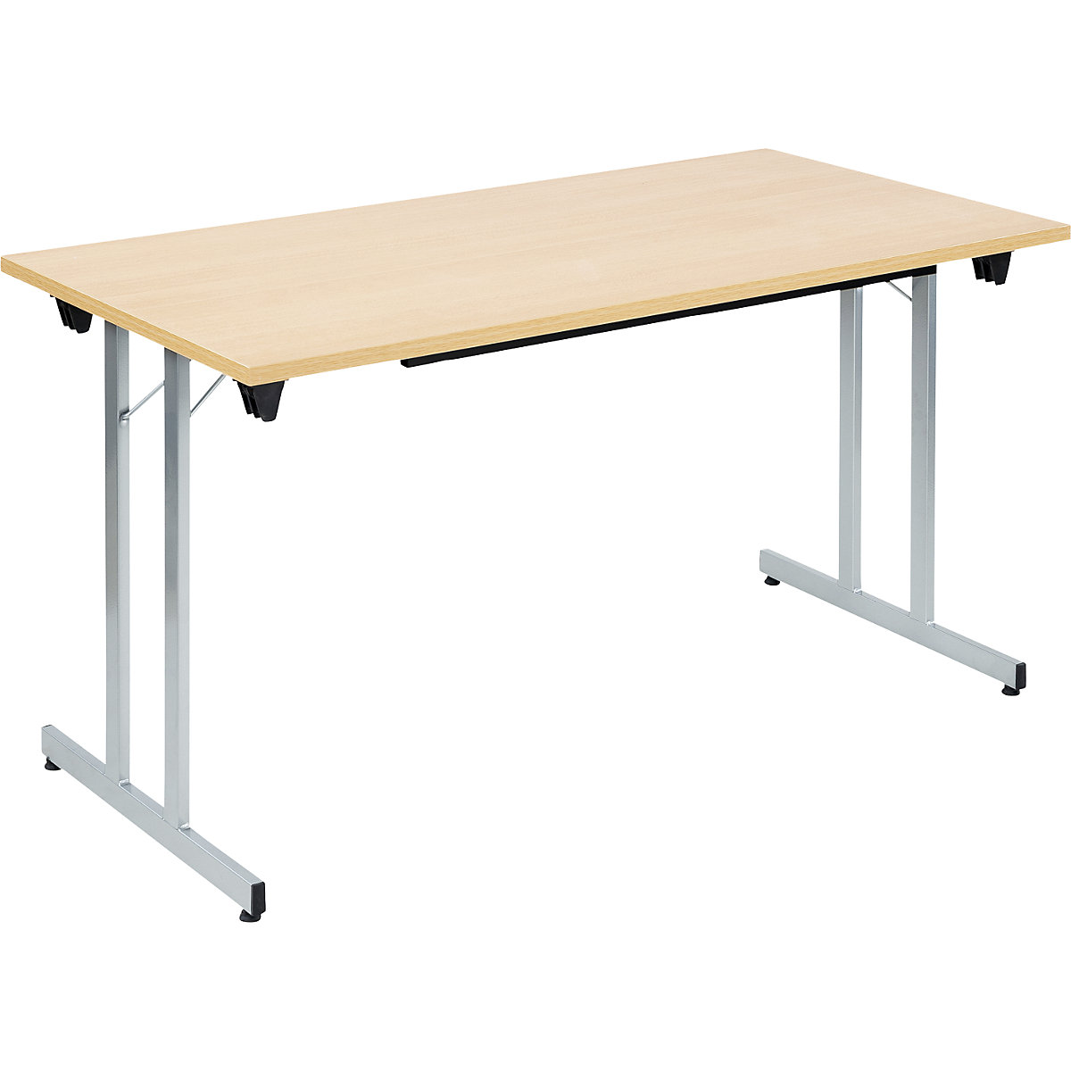 Tavolo pieghevole F25, largh. x prof. 1400 x 700 mm, piano simil-faggio, telaio alluminio brillante-0