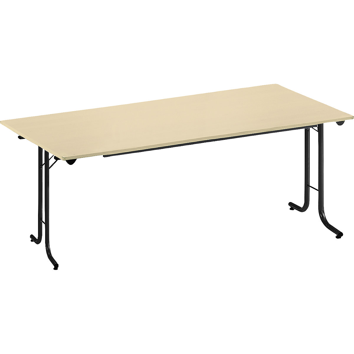 Tavolo pieghevole, con bordi smussati, telaio in tubi tondi, piano di forma rettangolare, 1600 x 700 mm, telaio nero, piano in simil-acero-0
