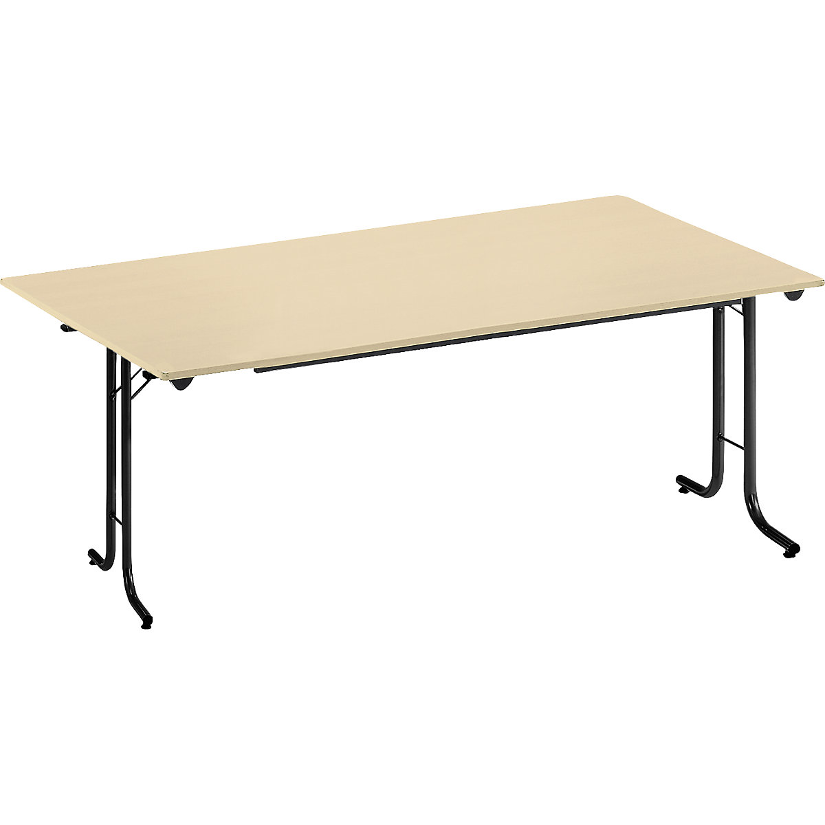 Tavolo pieghevole, con bordi smussati, telaio in tubi tondi, piano di forma rettangolare, 1600 x 800 mm, telaio nero, piano in simil-acero-0