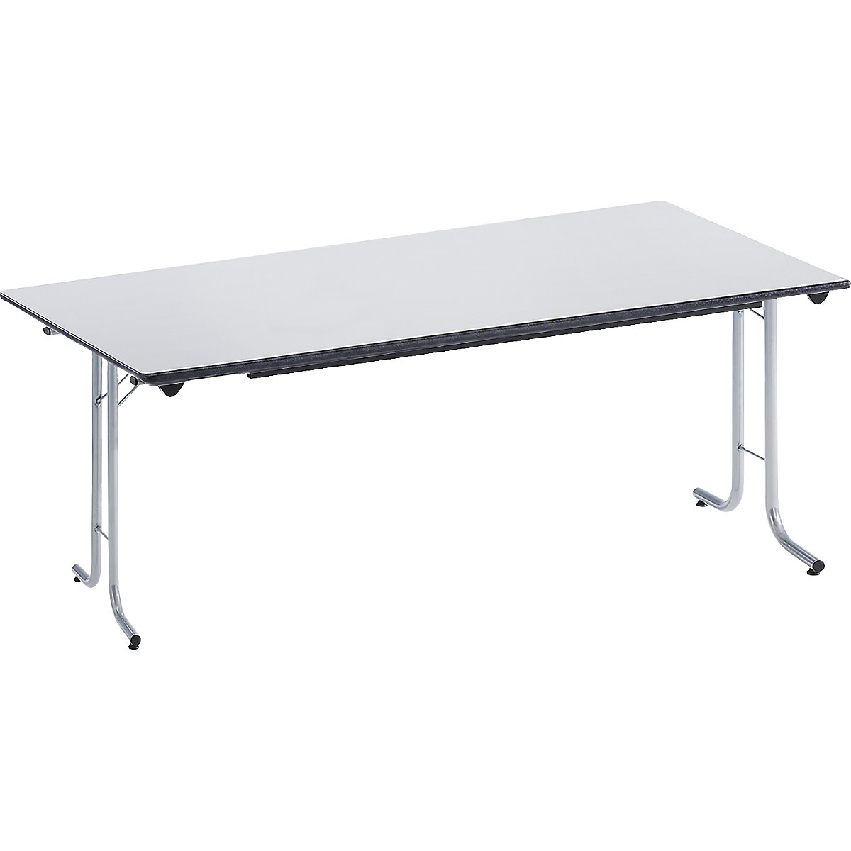Tavolo pieghevole, con bordi smussati, telaio in tubi tondi, piano di forma rettangolare, 1600 x 700 mm, telaio color alluminio, piano grigio chiaro-0