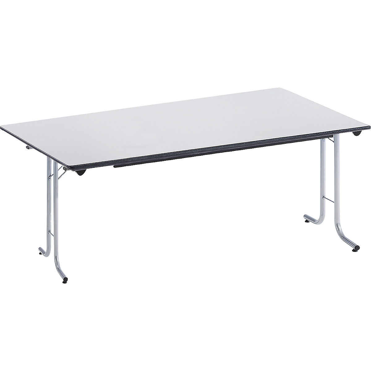 Tavolo pieghevole, con bordi smussati, telaio in tubi tondi, piano di forma rettangolare, 1600 x 800 mm, telaio color alluminio, piano grigio chiaro-0
