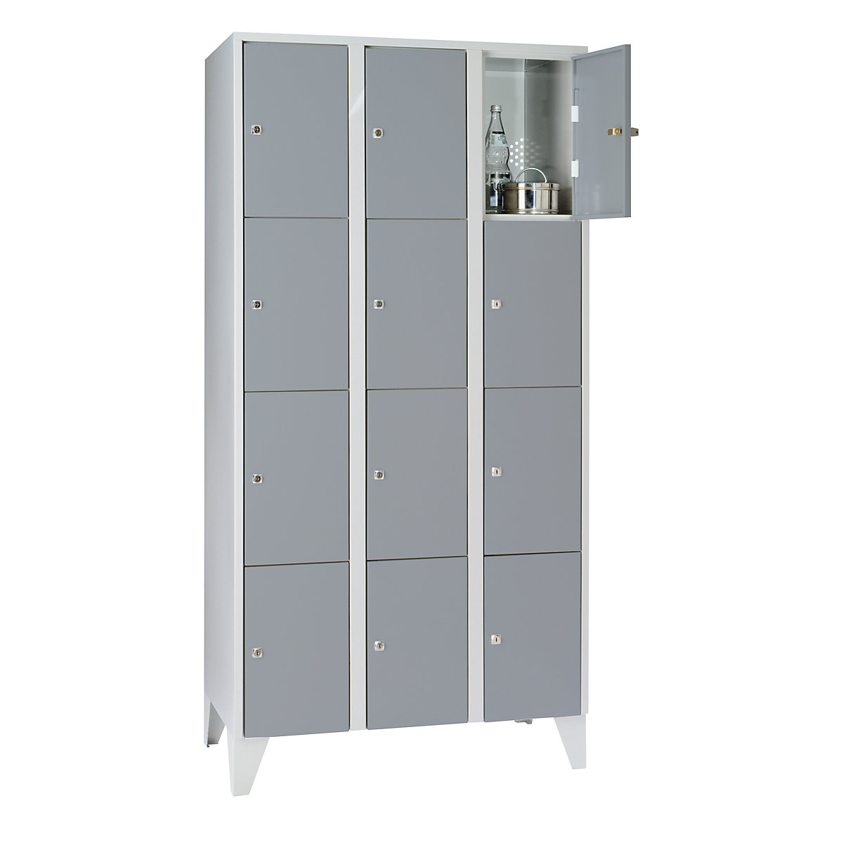 Armario de 4 compartimentos München – Wolf, 3 secciones, gris luminoso/gris plata, A 900 mm, con patas-0