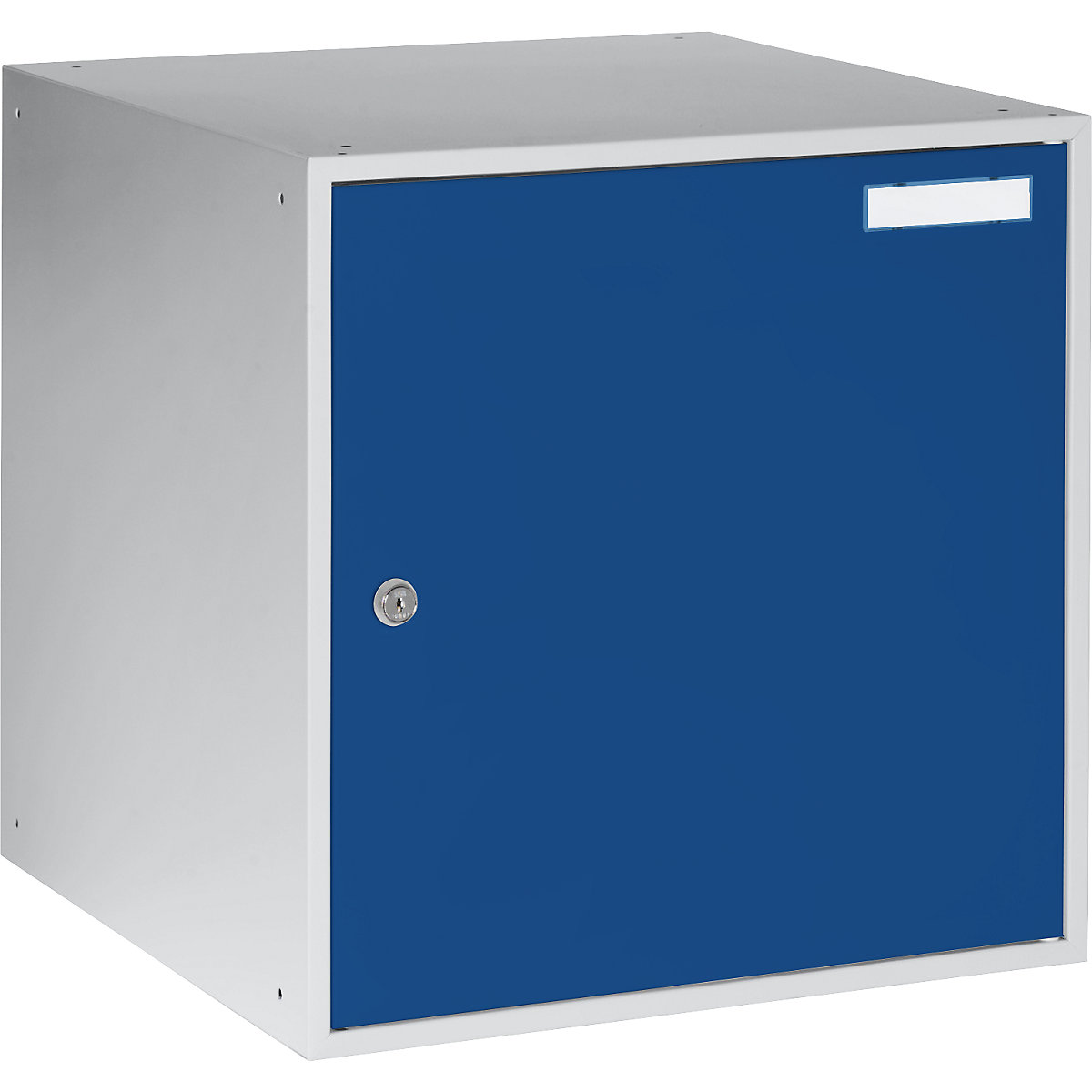 Casillero bajo llave – eurokraft basic, H x A x P 450 x 450 x 450 mm, puerta de chapa maciza, gris luminoso / azul genciana-0