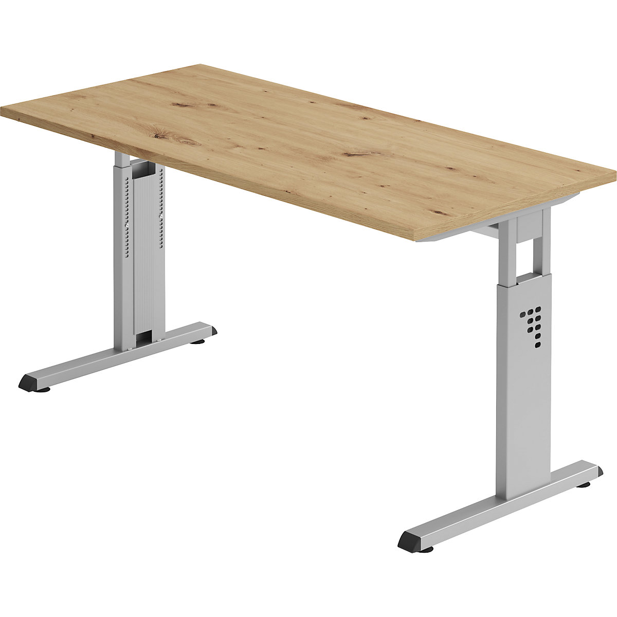 Birou Mini Office C, cadru cu picior C, lățime 1400 mm, decor stejar / argintiu aluminiu-0