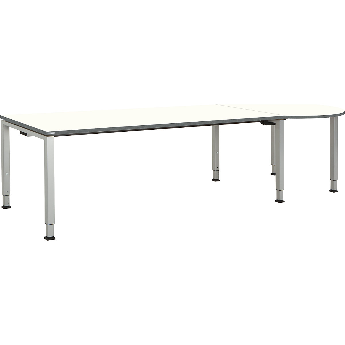 mauser – Masă dreptunghiulară, lăț. x ad. 2000 x 900 mm, extensie rotundă dreapta, blat alb, cadru argintiu aluminiu