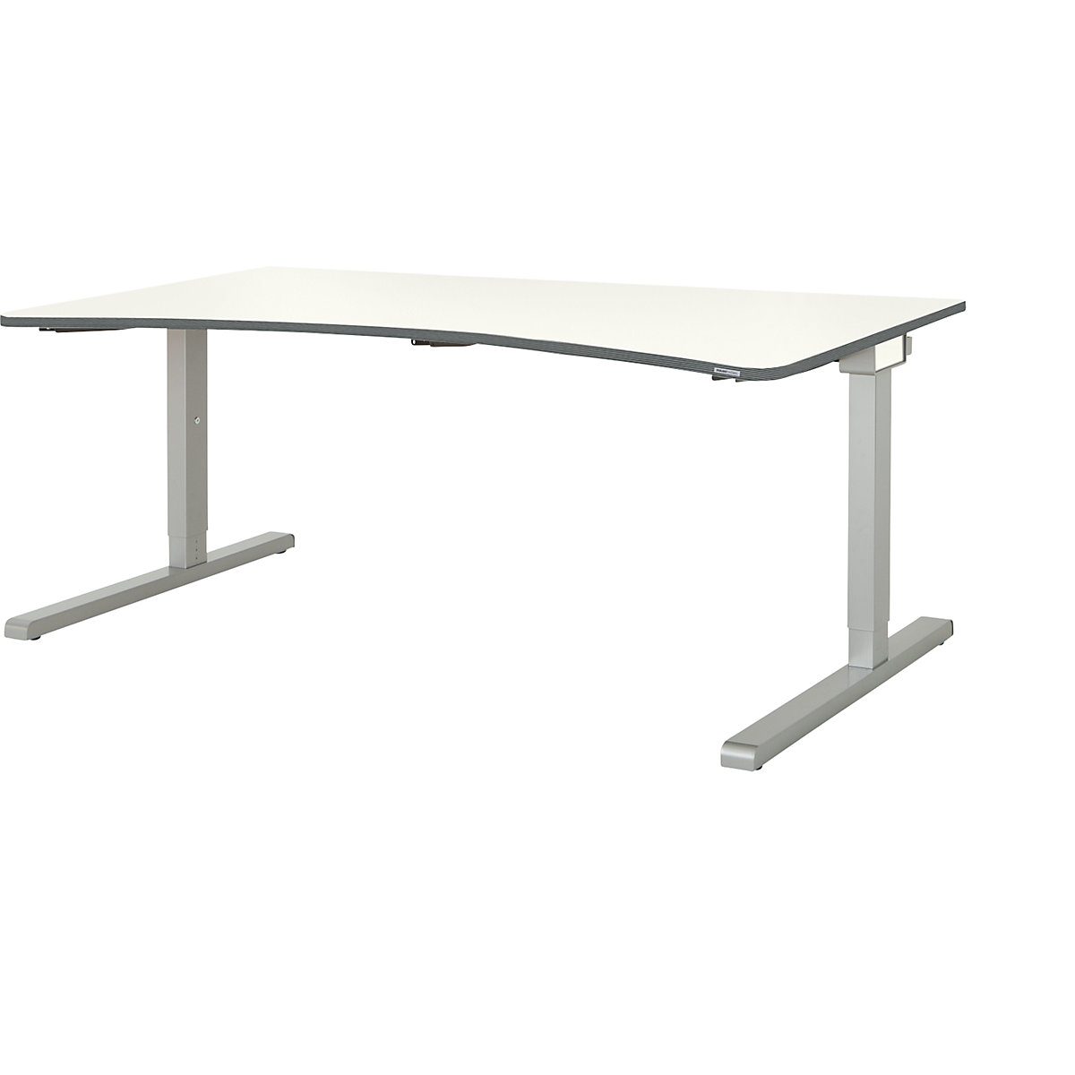 mauser – Birou cu formă neregulată, picior C, lățime 1600 mm, blat alb, cadru culoare aluminiu