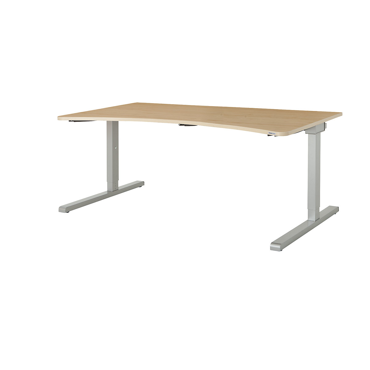 mauser – Birou cu formă neregulată, picior C, lățime 1600 mm, blat decor arțar, cadru culoare aluminiu