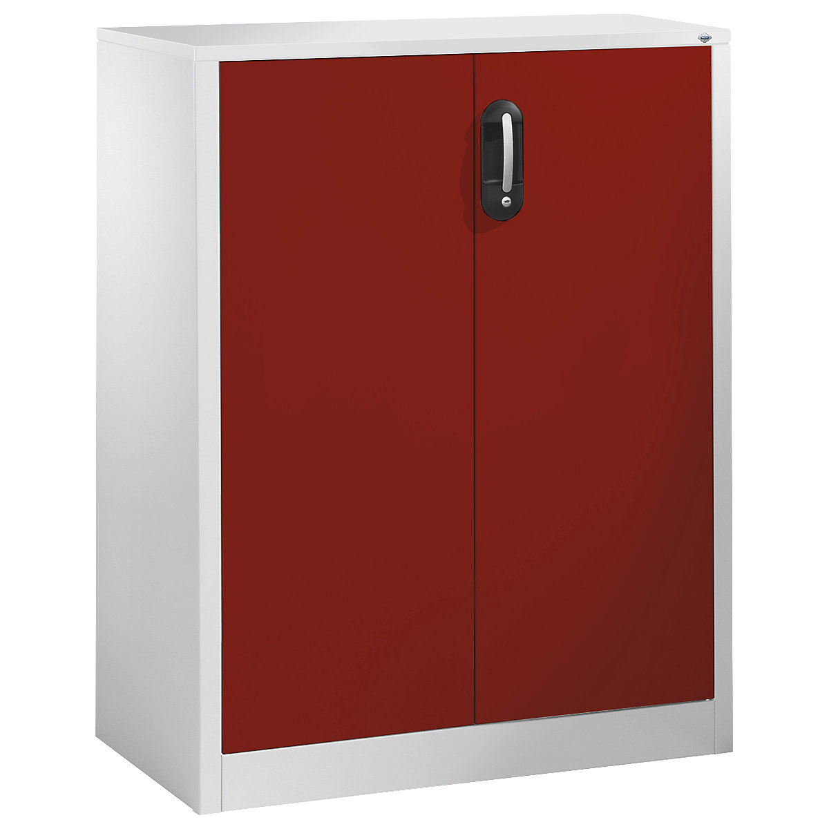 Comodă pentru acte ACURADO – C+P, înălțime pentru 3 bibliorafturi, î. x lăț. x ad. 1200 x 930 x 400 mm, gri deschis / roșu rubin-0