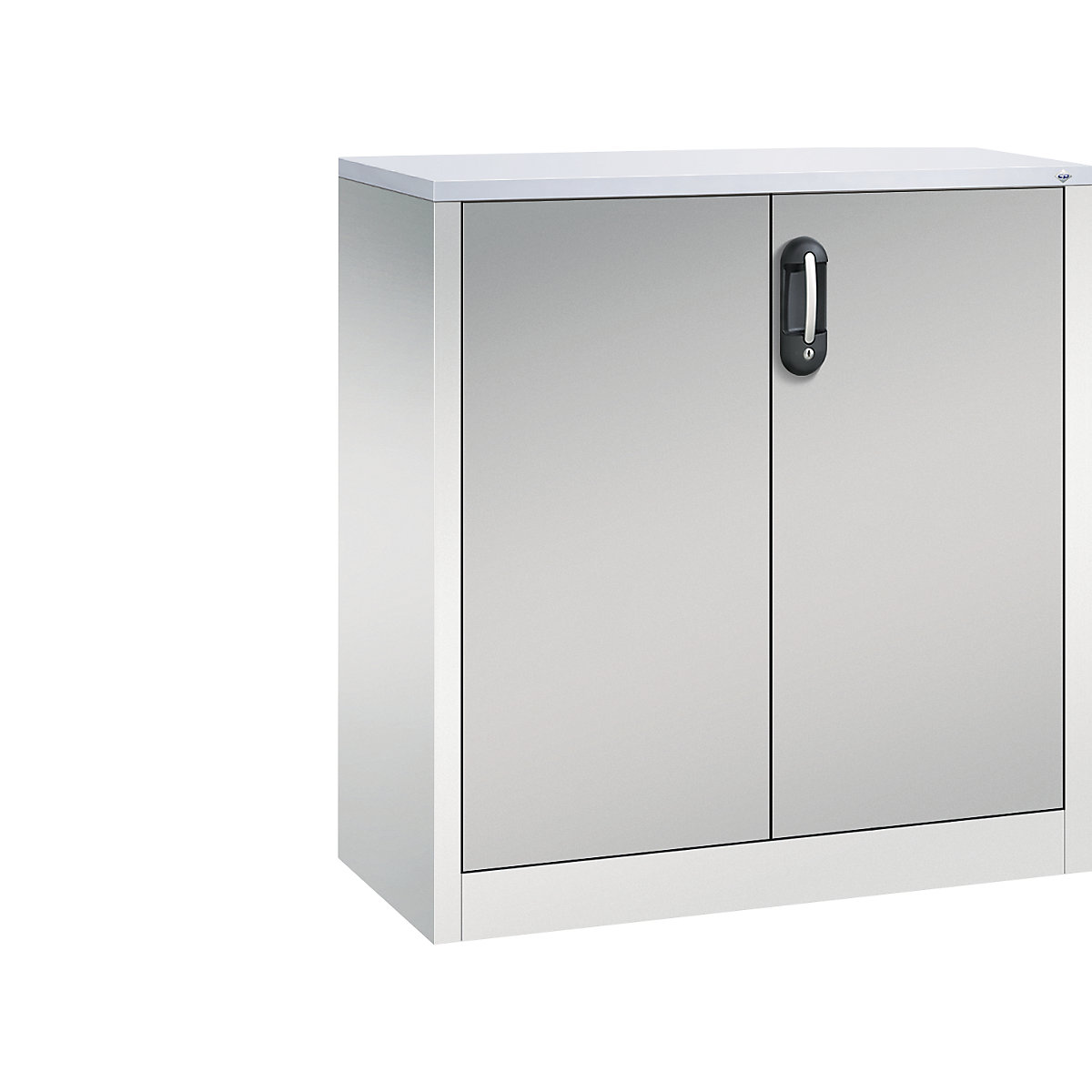 Comodă pentru acte ACURADO – C+P, înălțime pentru 2 bibliorafturi, î. x lăț. x ad. 1000 x 930 x 400 mm, gri deschis / alb aluminiu-0