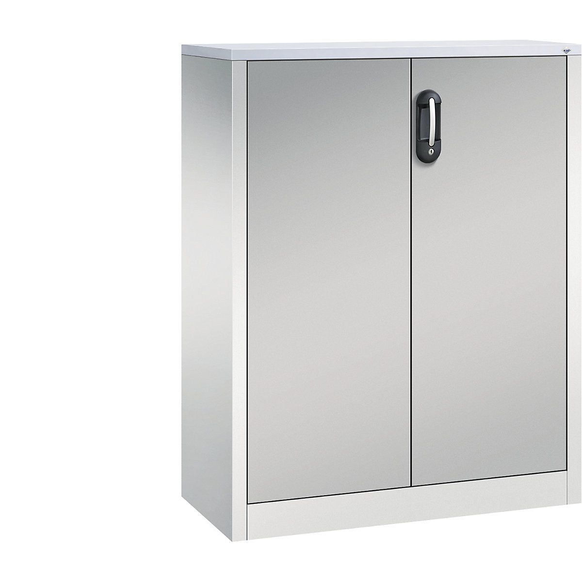 Comodă pentru acte ACURADO – C+P, înălțime pentru 3 bibliorafturi, î. x lăț. x ad. 1200 x 930 x 400 mm, gri deschis / alb aluminiu-0