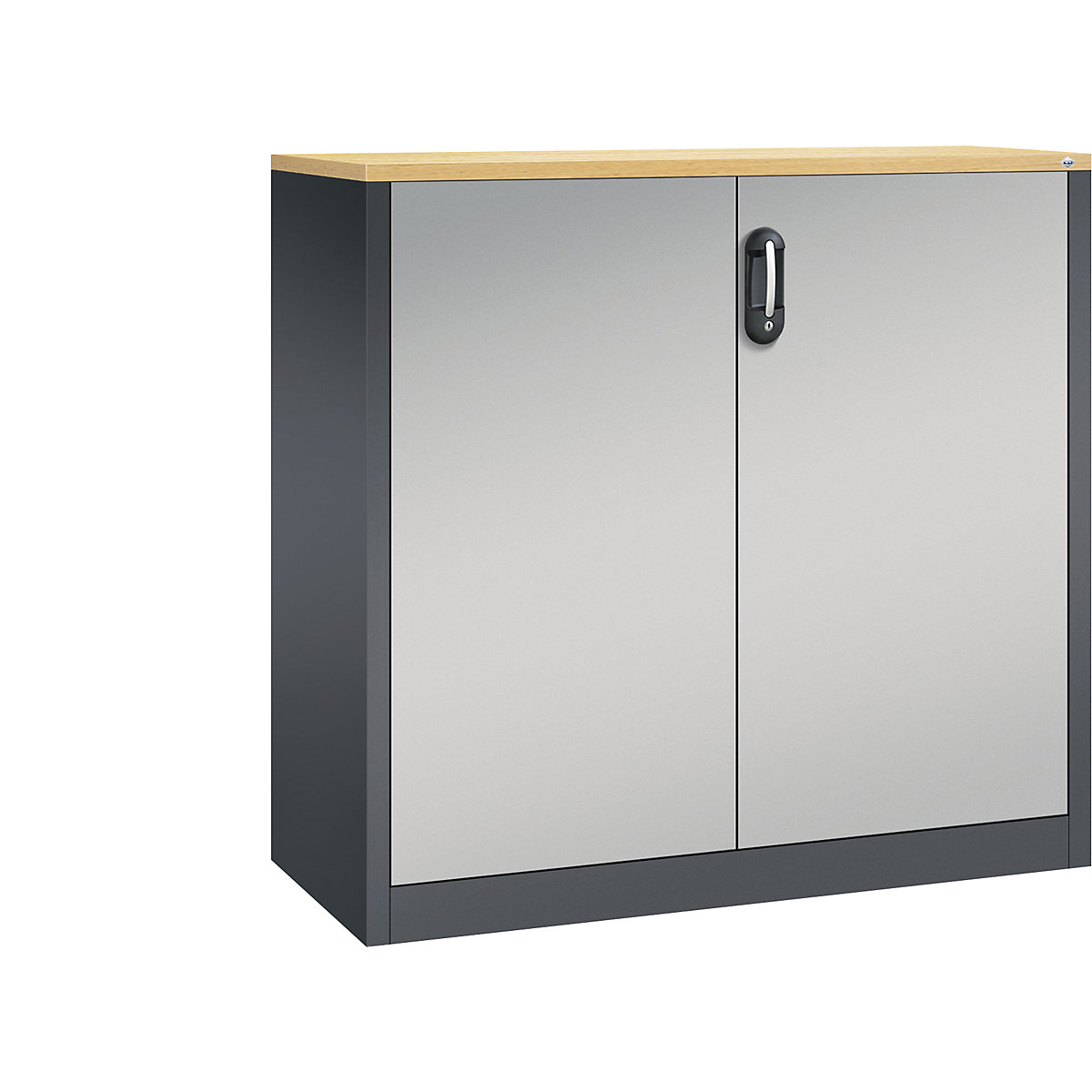 Comodă pentru acte ACURADO – C+P, înălțime pentru 3 bibliorafturi, î. x lăț. x ad. 1200 x 1200 x 500 mm, gri negru / alb aluminiu-0