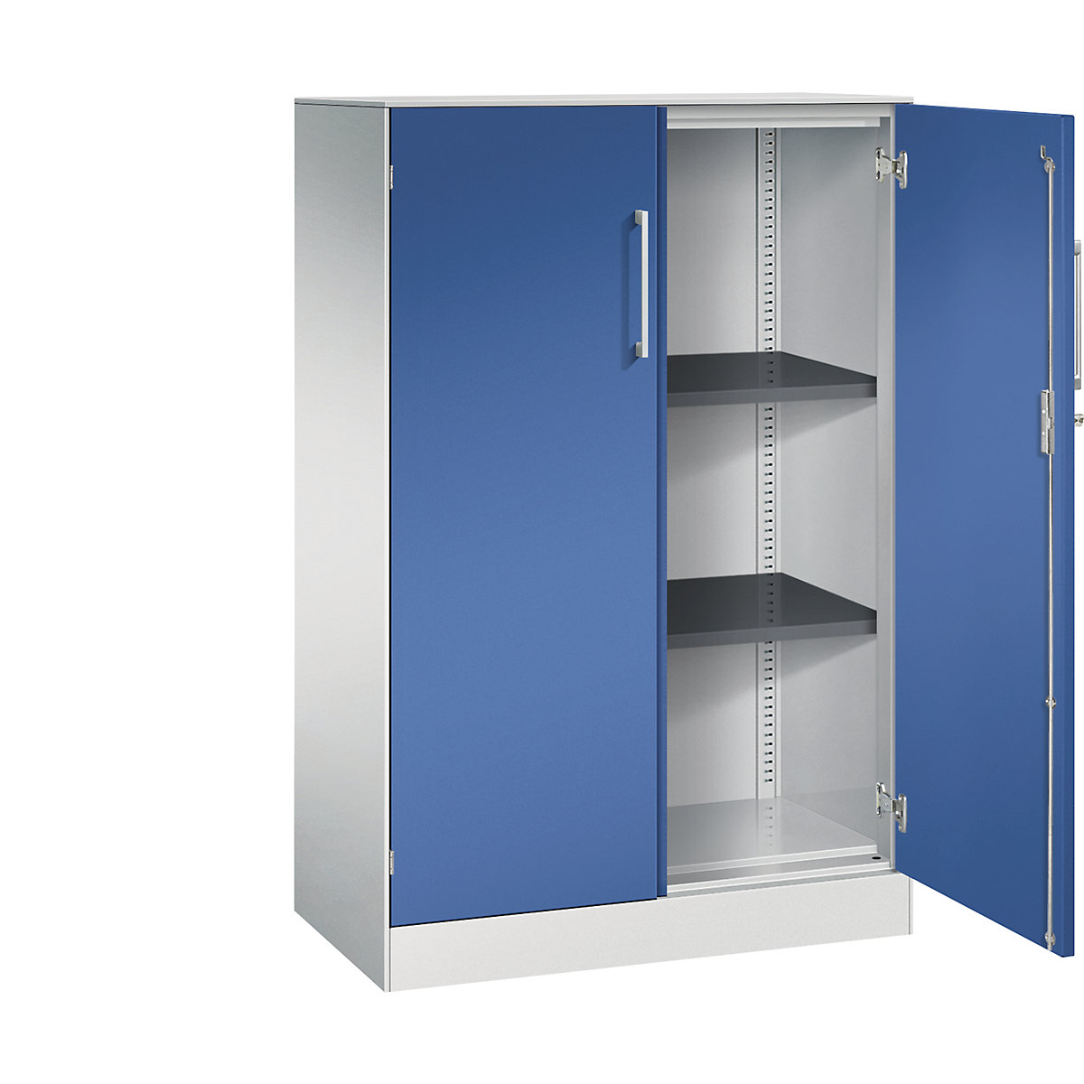 Dulap cu uși cu canaturi ASISTO, înălțime 1292 mm – C+P, lățime 800 mm, 2 polițe, gri deschis/albastru gențiană-0