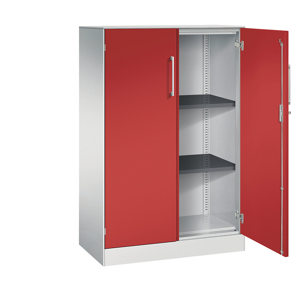 Dulap cu uși cu canaturi ASISTO, înălțime 1292 mm – C+P, lățime 800 mm, 2 polițe, gri deschis/roșu aprins-0
